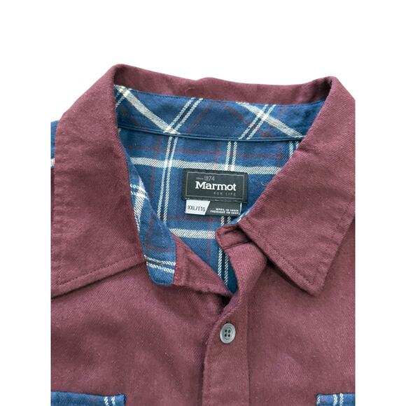 Marmot Flannel Shirt‎ Men 2X Long Sleeve Maroon Navy Mountain Outdoor Lumberjack - Picture 4 of 10